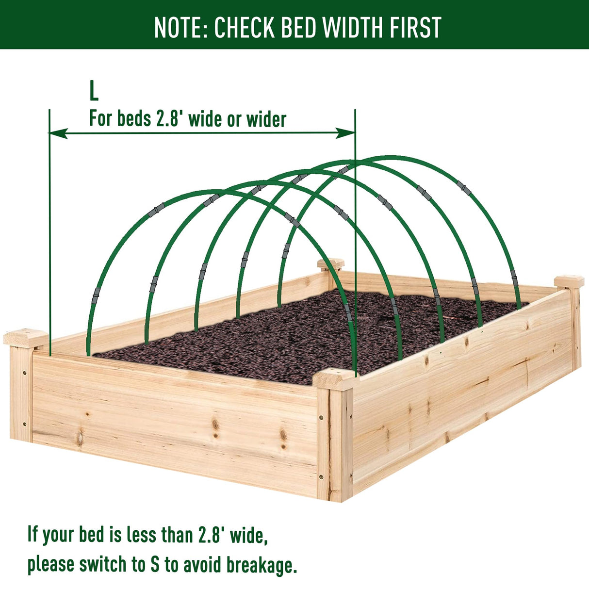 MAXPACE Greenhouse Hoops Kit, DIY 8ft Grow Tunnel, Fits Raised Garden Beds 2.8ft Wide & Up, 50 Pcs Rust-Proof Fiberglass Frame Support Rods for Row Cover, Shade Cloth, Frost Netting & Plant Stakes