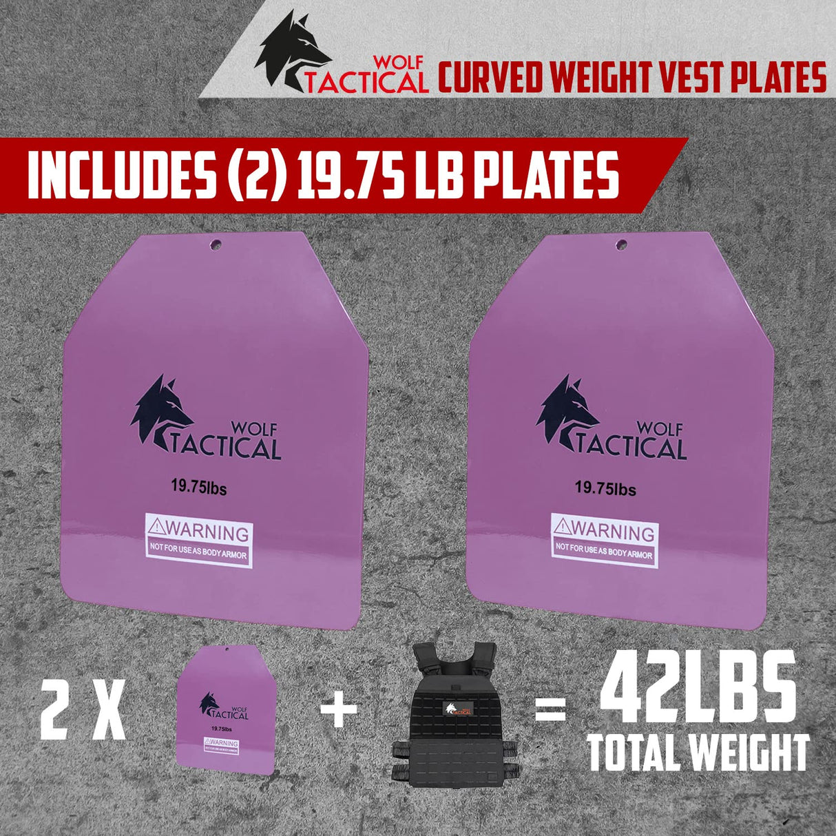 WOLF TACTICAL Curved Weight Vest Plates – 5.75/8.75/14.5LB Pairs – Contoured Ergonomic Fit – WODs, Strength Training, Running, Heavy Workouts (19.75LB Plates)