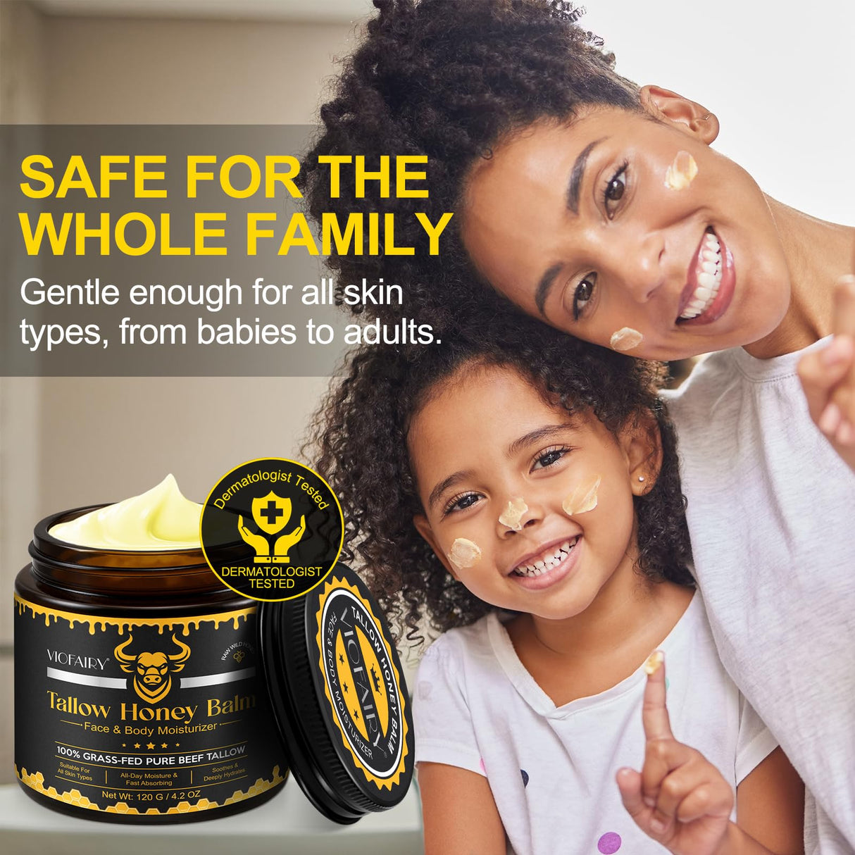 Beef Tallow for Skin, Tallow and Honey Balm for Face - 100% Organic Grass-Fed Beef Tallow & Raw Wild Honey - Moisturizing Cream for Soft, Smooth Skin- Light Scent, Moisturizing Natural Formula, 4.2 Oz