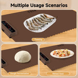 Warming Mat for Food-Electric Warming Tray with Time Moders Locking Function Adjustable Temperature Control Foldable Silicone Heating Tray for Parties, Restaurants, Buffet Brown
