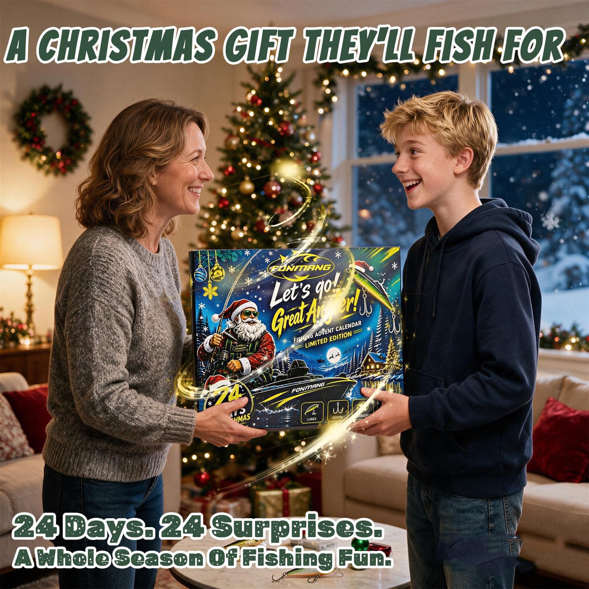 FONMANG Fishing Advent Calendar 2026, 24-Day Fishing Lures & Tackle Gift Box for Men, Teens, Boys and Anglers, Christmas Fishing Gift