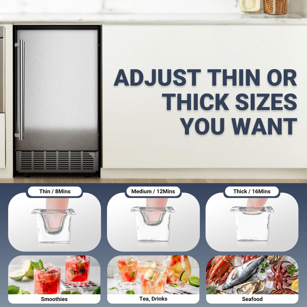 ICYGLEE Commercial Under Counter Ice Maker Machine with Drain Pump, 100Lbs/Day with 24lbs Storage, Auto-Cleaning, 24H Timer, Built-in Freestanding Ice Maker for Home/Commercial & Home Use. (Steel)