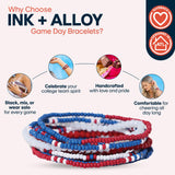 INK + ALLOY Game Day Bracelets for Women, Beaded Bracelet Stacks for Fans, Handmade Jewelry for College Students, Teachers, Team Gifts, Set of 10 (Red, White + Blue)