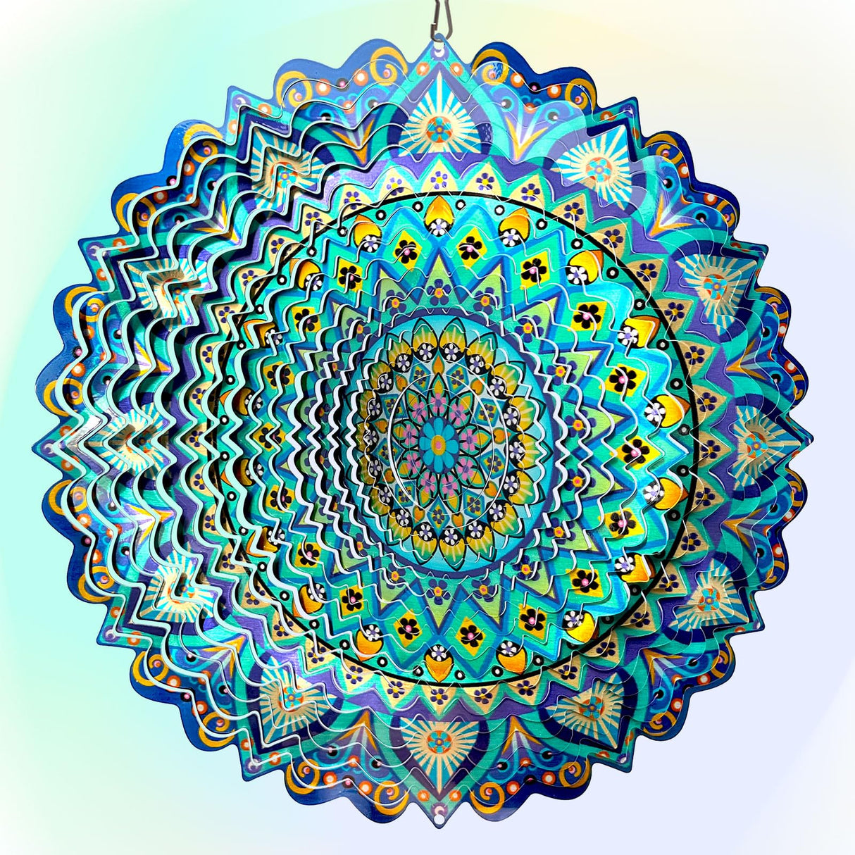 Hippolytusiart Wind Spinner Mandala Peacock Blue Ocean,12Inch Stainless Steel Wind Spinners Outdoor,Gifts for Women,Mother,Men,Father,Holidays,3D Kinetic Yard Art Decorations,Christmas Garden Decor
