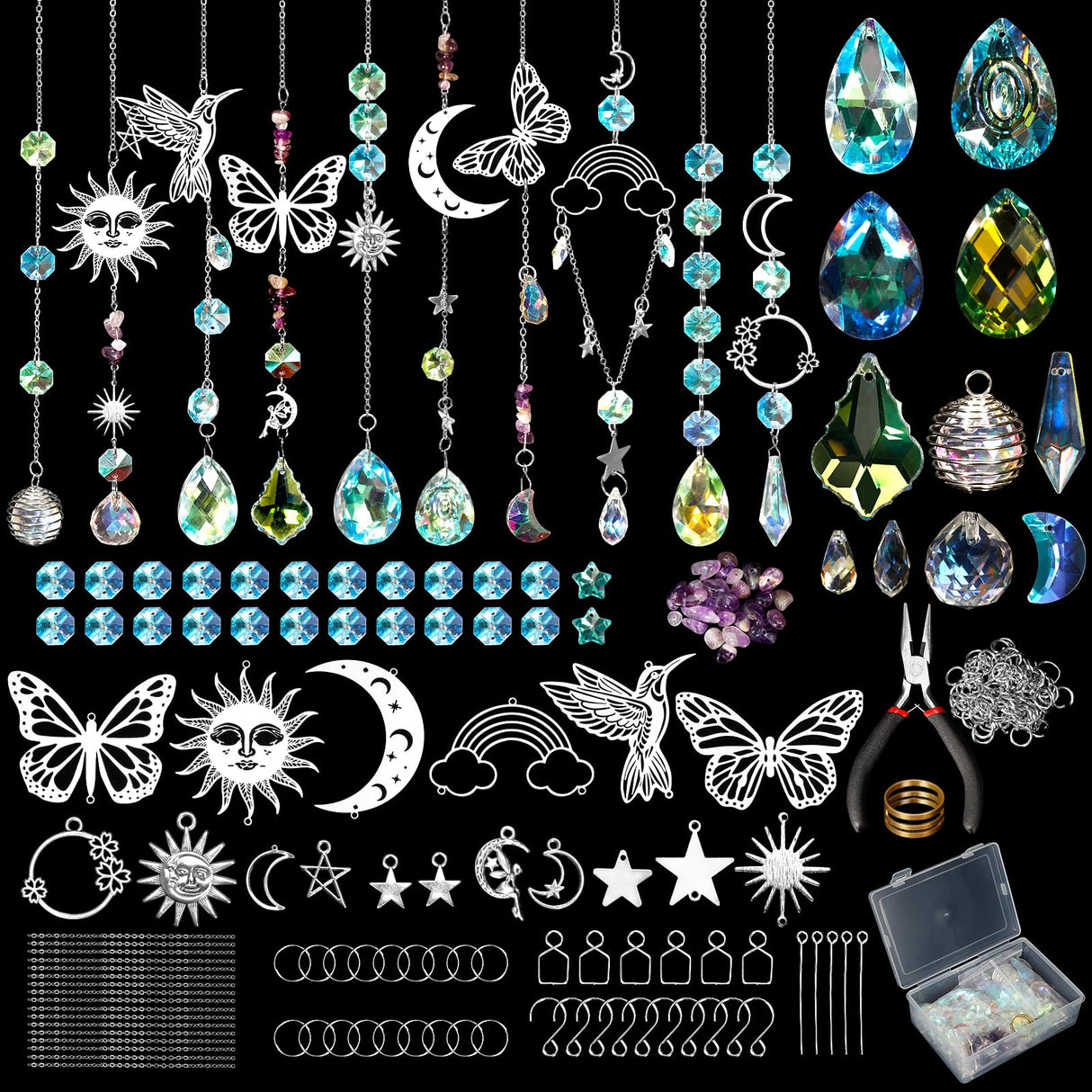 400Pcs DIY Suncatcher Making Kits,Crystal Suncatcher Prism Hanging Kit with Hooks/Chain Rainbow Maker,Make Your Own Decorative Hanging Suncatchers for Adults Wedding Windows Home Garden