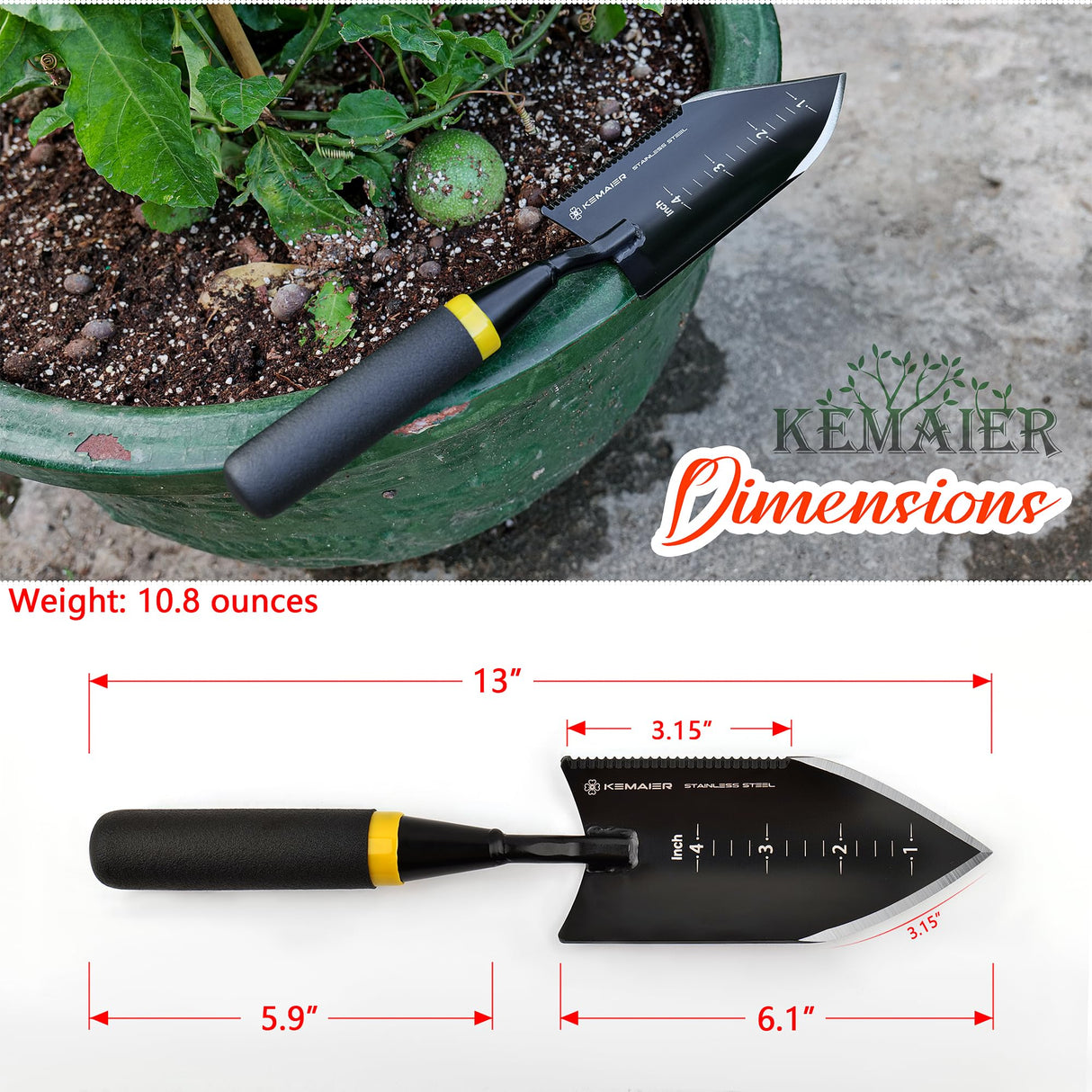Kemaier Heavy Duty Gardening Hand Trowel - Stainless Steel Tool