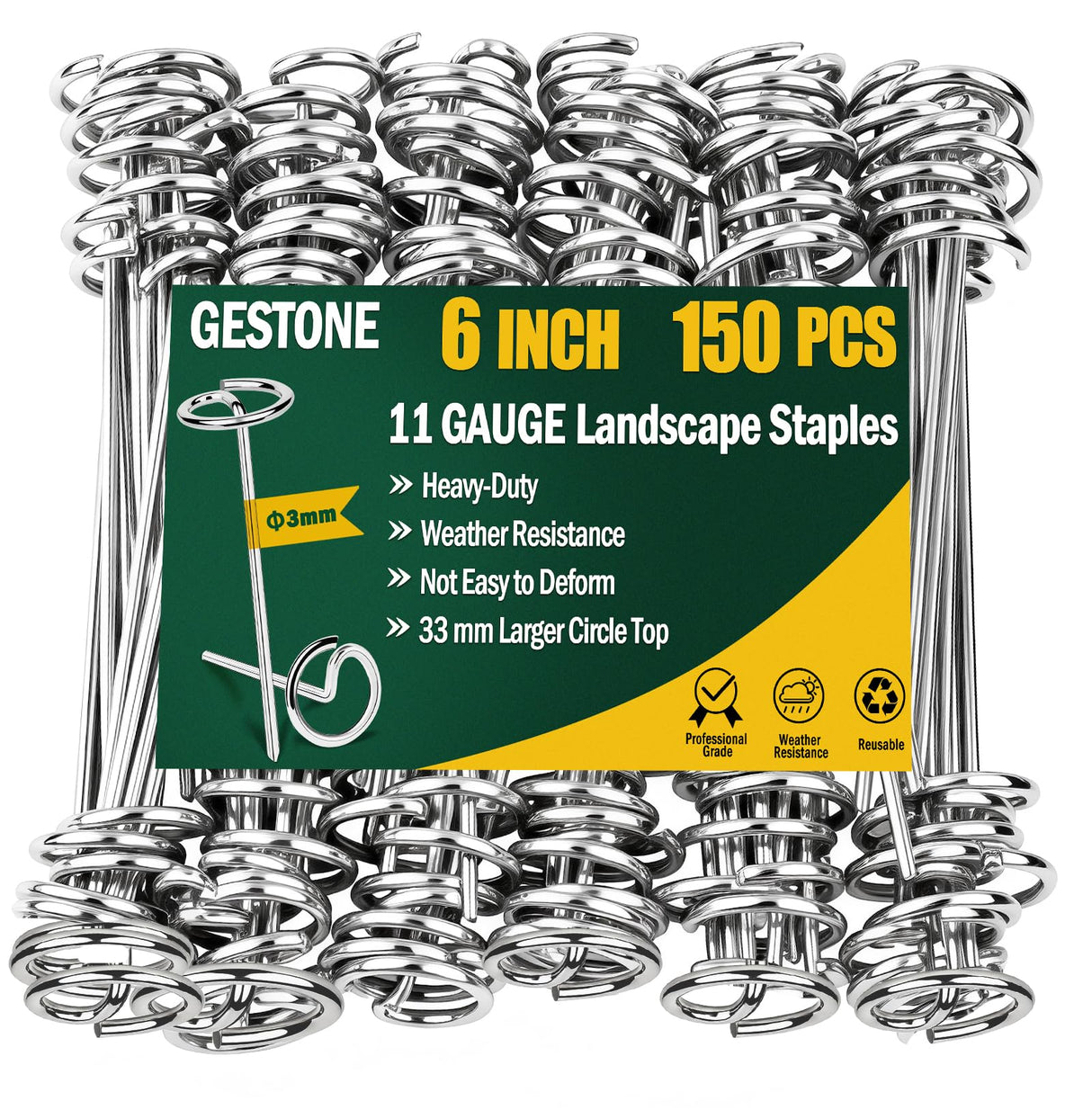 GESTONE 150 PCS Landscape Fabric Staples Stakes, 6 inch Weed Barrier Pins
