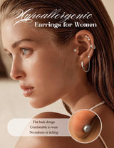 Florideco Silver Plated Flat Back Earrings Hypoallergenic Surgical Steel Earrings for Women Trendy Cartilage Chain Hoop Earring Studs Star Heart CZ Flatback Stud Earring Pack
