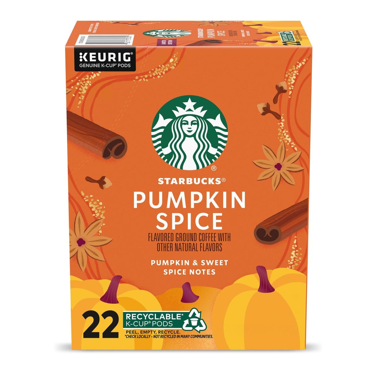 Starbucks K-Cup Coffee Pods, Pumpkin Spice Flavored for Keurig Coffee Makers, 100% Arabica, Limited Edition, 1 Box (22 Pods)