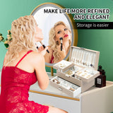 Dajasan Jewelry Box Organizer, Jewelry Boxes for Women Girls, 3 Layers Jewelry Gift Box for Christmas, Valentine's Day, Birthday, Mother's Day (Champagne)