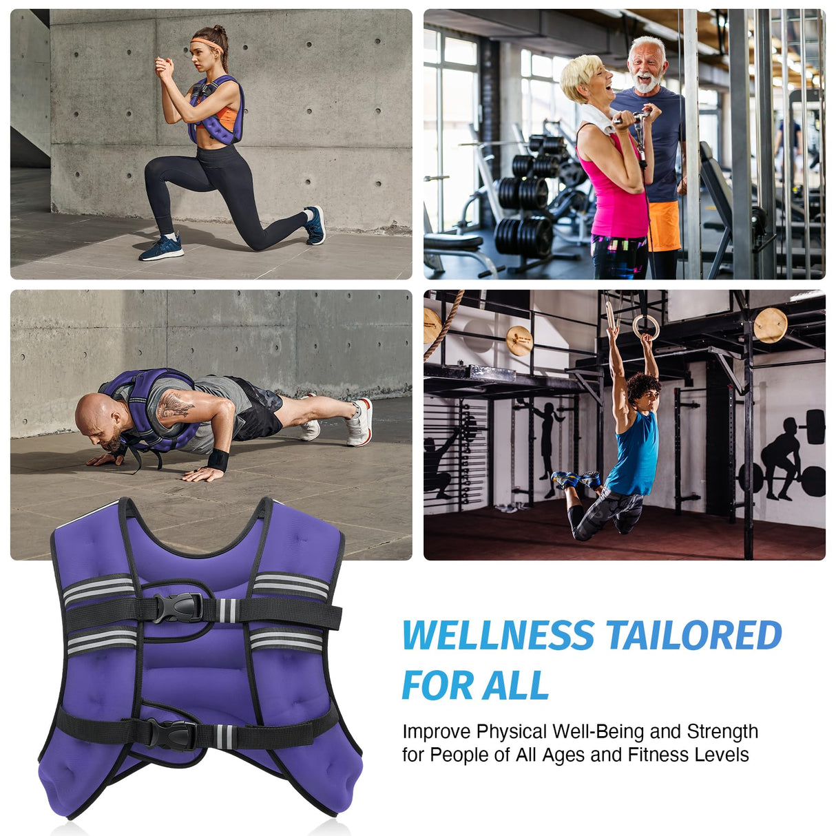 ZELUS Weighted Vest, 6lb/8lb/12lb/16lb/20lb/25lb/30lb Weight Vest with Reflective Stripe for Workout, Strength Training, Running, Fitness, Muscle Building, Weight Loss, Weightlifting, Violet(20 lb)
