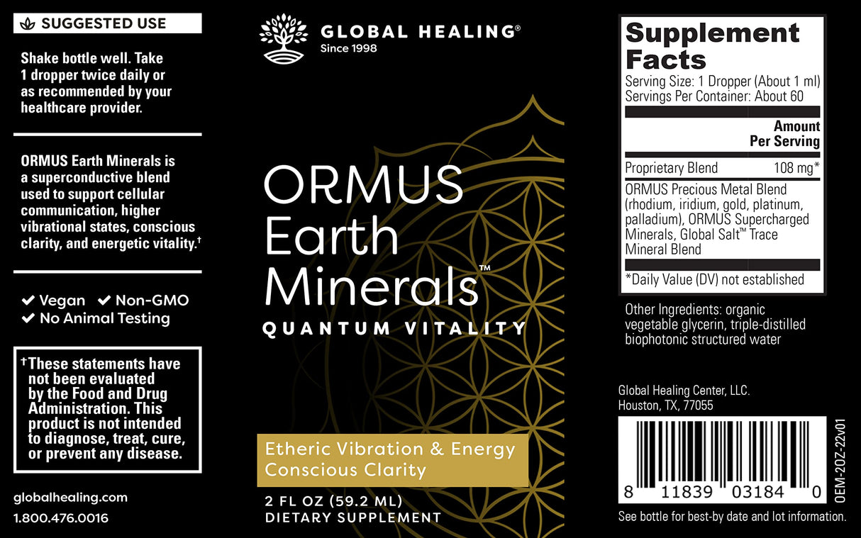 Global Healing Center ORMUS Earth Minerals - Liquid Gold, Platinum, Iridium Blend for Lucid Dreaming, Quantum Vitality and Mindful Meditation - More Bioavailable Than Monoatomic Gold - 2 Fl Oz