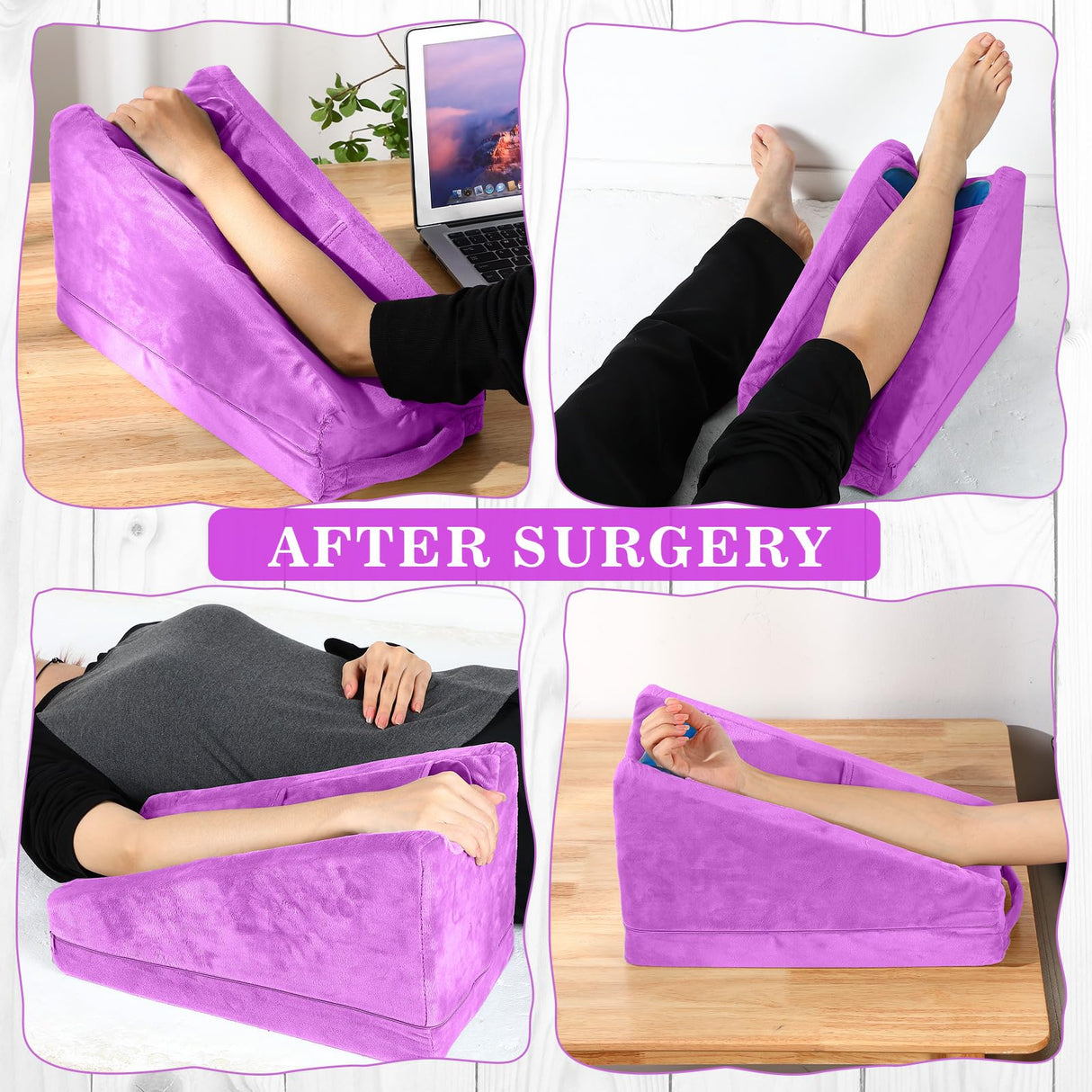 Buryeah Arm Elevation Pillow with 2 Pockets, Soft Ergonomic Support Pillow for Elbow Rest Wedge Broken Arm Gifts with High Density Foam for Recovery Sleeping(Violet)