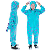 Rabtero Blue Monster Costume Kids, Blue Monster Onesie Girls Boys, Halloween Christmas Parties Cartoon Costume for Kids 10-12 (100% Polar Fleece)