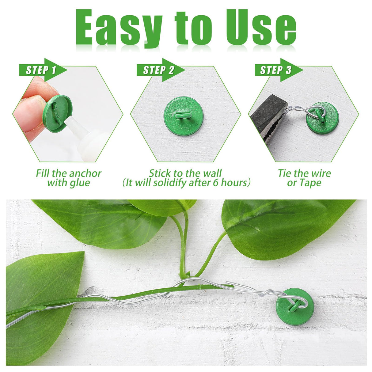WILLBOND Plant Anchor Kit, 80 Pcs Vine Anchors 5 Pack Silicone Adhesive Sealant Garden Tie Tape Metal Wire Wire Cutters for Spring Trellis Vine and Stucco Brick Wall Climbing Plants Supplies(Green)