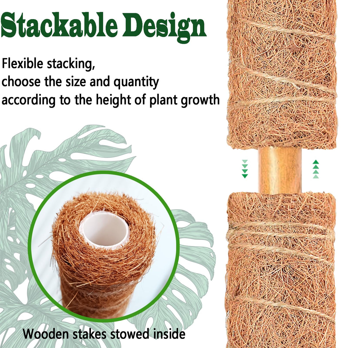 4 Pack 22 Inch Moss Poles, Stackable Moss Pole for Plants Monstera, 70 Inch Tall Moss Poles for Climbing Plants Indoor, Coir Totem Plant Support Stakes Stand for Potted Plants, Pothos