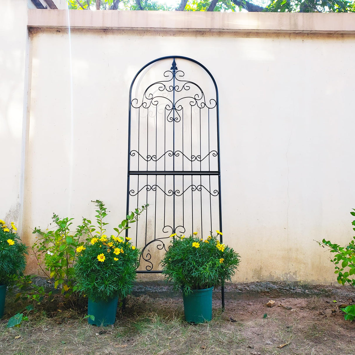 SCENDOR Garden Trellis for Climbing Plants 70.8" H x 25.6" W Metal Wrought Iron Outdoor Wall Panel for Vines Flowers Elegant Accent Decorative Garden Structure