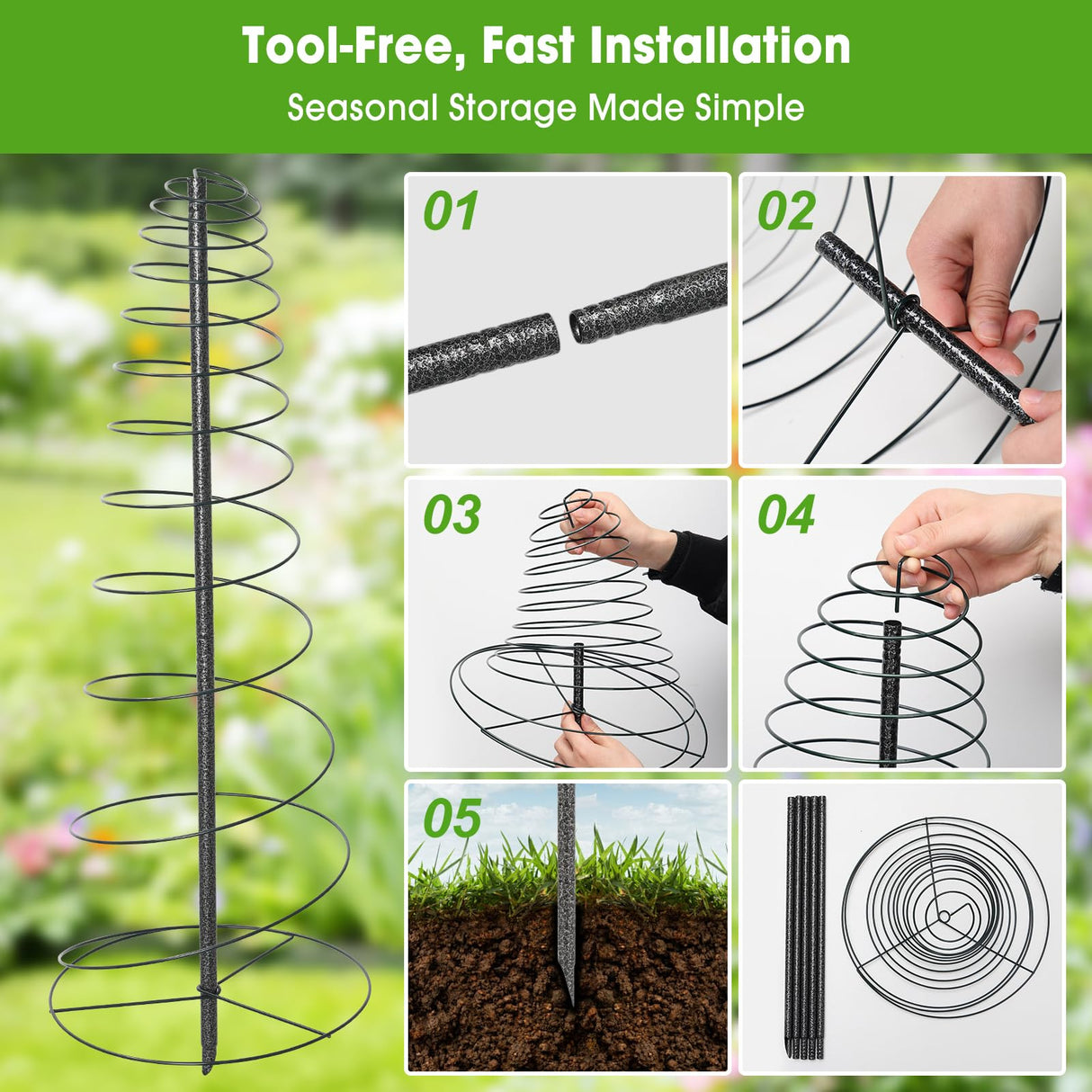 Trellis for Climbing Plants, 75” Metal Spiral Frame Pea Trellis with Center Pole, Adjustable Vine Plant Tower Supports for Outdoor Beans,Cucumbers,Vegetable,Flowers,Pots,Garden Raised Bed,12” Dia