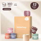 Betterway Unbleached Bamboo Toilet Paper Rolls - Eco-Friendly 3 Ply Toilet Tissue - 12 Long-Lasting Rolls - 360 Sheets/Roll - Organic, FSC Certified, Septic Safe TP - Lint-Free, PFAS-Free Bath Tissue