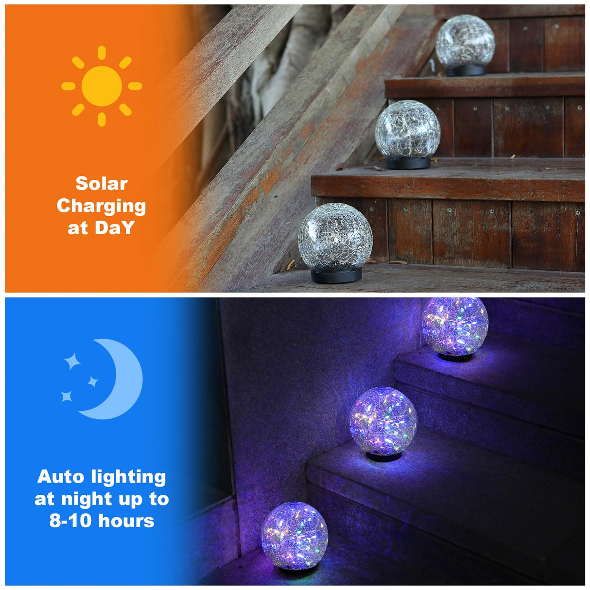 MLKNK Solar Globe Lights Outdoor Waterproof-Solar Balls-Solar Garden Lights-Orbs for Outside 4 Pack Cracked Glass Ball for Lawn Patio Yard Backyard Decorations