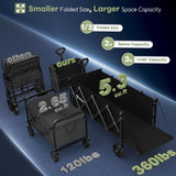 HIKEMOON 43'' Extra Long Folding Wagon with Extended Tailgate, Black