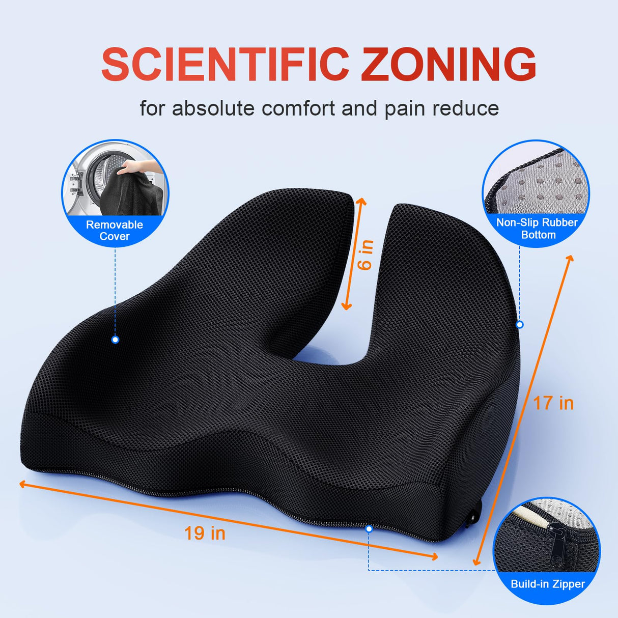 Benazcap Memory Seat Cushion for Office Chair Ergonomic Cushions Pad Pillow for Pressure Relief Sciatica & Pain Relief Memory Foam for Long Sitting for Gaming Chair and Car Seat Black