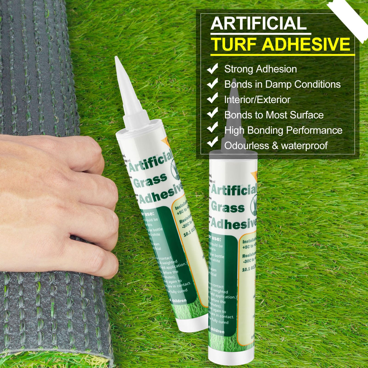 Threlaco 4 Tubes Turf Glue for Artificial Grass 10 oz Artificial Turf Tape Grass Paint Concentrate Glue Carpet Adhesive for Synthetic Surfaces(No Caulk Gun)