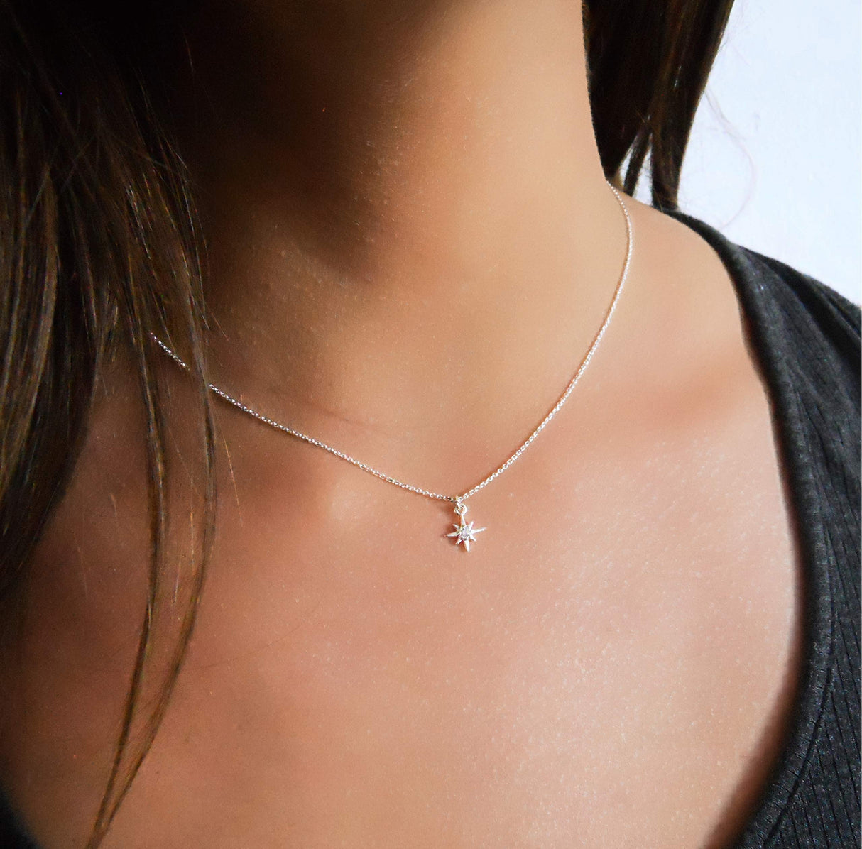 Annika Bella North Star Necklace, Cubic Zirconia Pendant, Silver Chain Necklace, Celestial Jewelry for Women, Gift for Her (1pc)