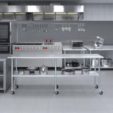 AmGood 24 in. x 96 in. Stainless Steel Work Table with Wheels | Metal Kitchen Food Prep Table | NSF