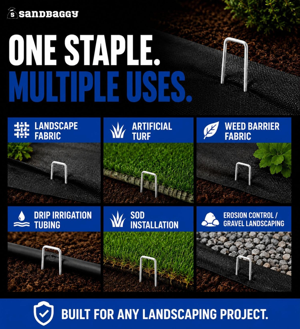 Sandbaggy 200-Count Rust-Free 6-Inch Landscape Staples (11 Gauge Steel) - Galvanized SOD Garden Stakes Pin ~ Trusted by Farmers & Contractors Across the USA