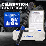 HERONIX 3/8-Inch Drive Click Torque Wrench, 5–50 Ft-Lb (6.8–67.8 Nm) ±3% Accuracy, Loud Click, Dual Scale, 72-Tooth Mini Torque Wrench for Bike, Motorcycle, Car & Spark Plug Maintenance