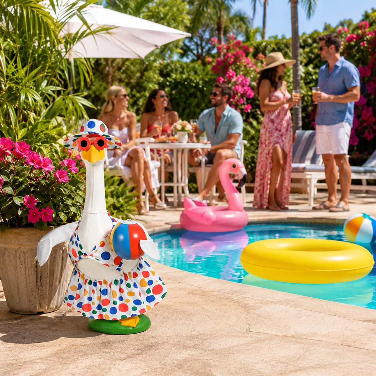 Summer Porch Goose Outfits Bikini Goose Outfits Fits 23 Inch Cement or Plastic Goose Statue Beach Swimsuit Lawn Geese Clothes with Hat and Sunglasses for Outdoor Summer Garden Patio Yard Decor