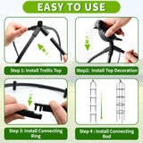 6FT Garden Obelisk Trellis for Climbing Plants,Adjustable 4-Tier Metal Plant Support,Rustproof Outdoor Plant Tower with 3 Decorative Tops for Roses,Tomatoes,Clematis & Vines,Black