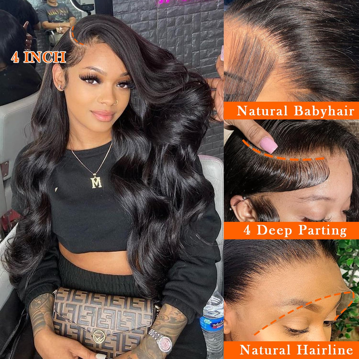 jianjin 28 Inch Body Wave Lace Front Wigs Human Hair 13x4 HD Transparent Lace Frontal Wigs Human Hair 180% Density Glueless Wigs Pre Plucked With Natural Hairline For Black Women