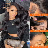 jianjin 28 Inch Body Wave Lace Front Wigs Human Hair 13x4 HD Transparent Lace Frontal Wigs Human Hair 180% Density Glueless Wigs Pre Plucked With Natural Hairline For Black Women