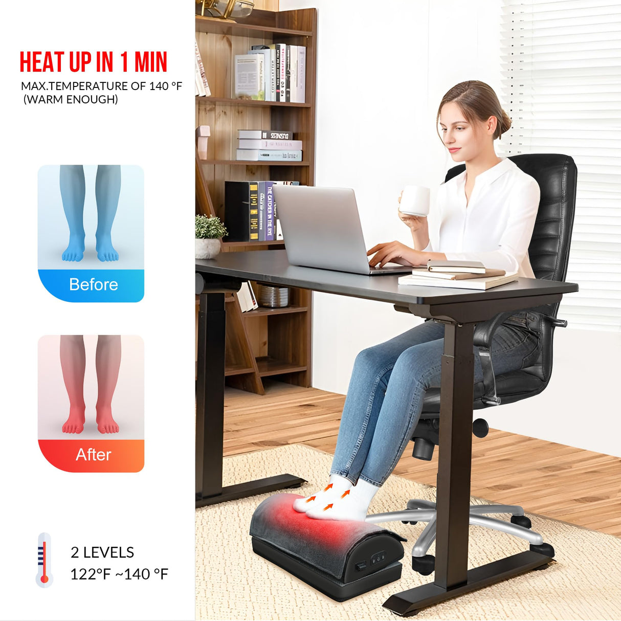 Snailax Foot Rest Under Desk at Work, Heated Under Desk Foot Stool with Double Layer Adjustable Height, Feet Warmer with Vibration Massage, Ergonomic Gaming Home Footstool for Lumbar Back Knee Pain