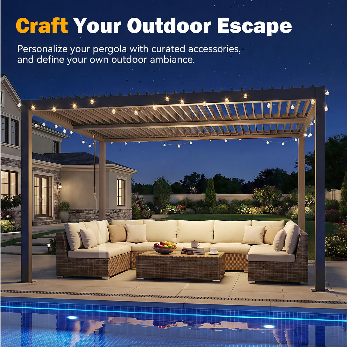 MELLCOM 10x12 Louvered Pergola Adjustable Roof Weatherproof