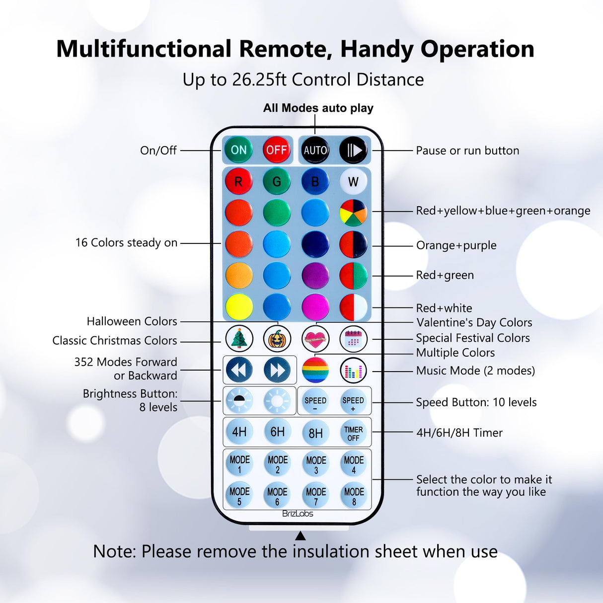 BrizLabs Christmas Fairy Lights - 66ft 200 LED Color Changing Fairy Lights with Remote, Plug-in RGB Rainbow Xmas Twinkle Light Indoor Purple Orange Starry Light for Xmas Halloween Home Party Wedding