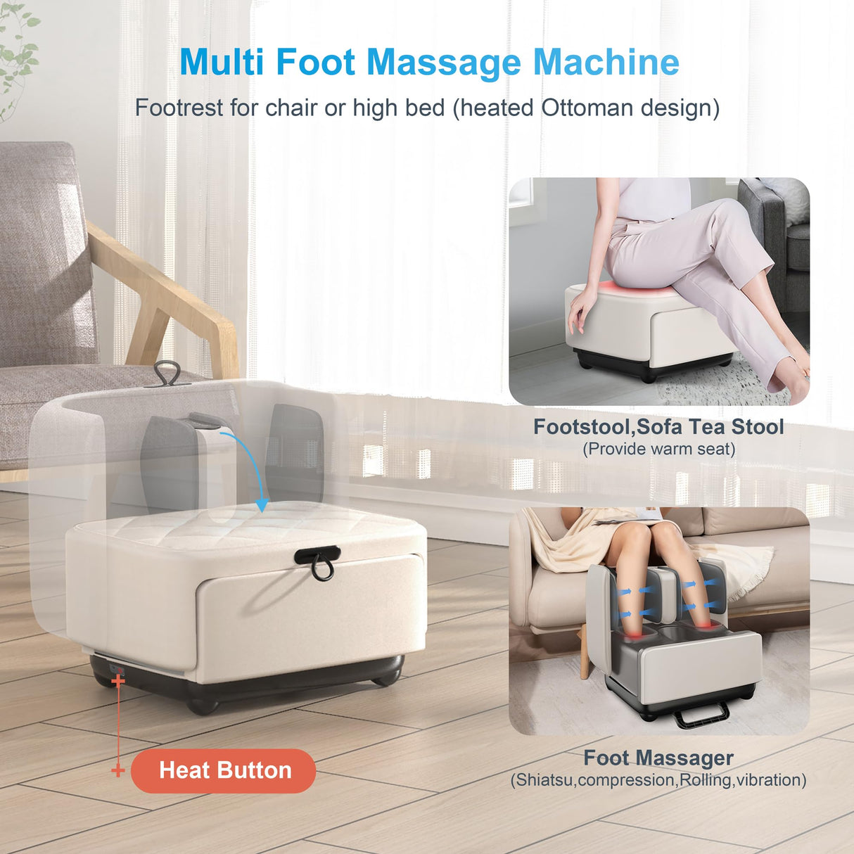 COMFIER 2-in-1 Shiatsu Foot Massager&Foot Rest,FSA HSA Eligible Foot and Calf Massager with APP Control,Heated Feet Massager for Foot Pain Relief,Gifts for Men Women