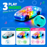 ArtCreativity Light-Up Transparent Sensory Car Toy, Bump-and-Go, Ages 3+