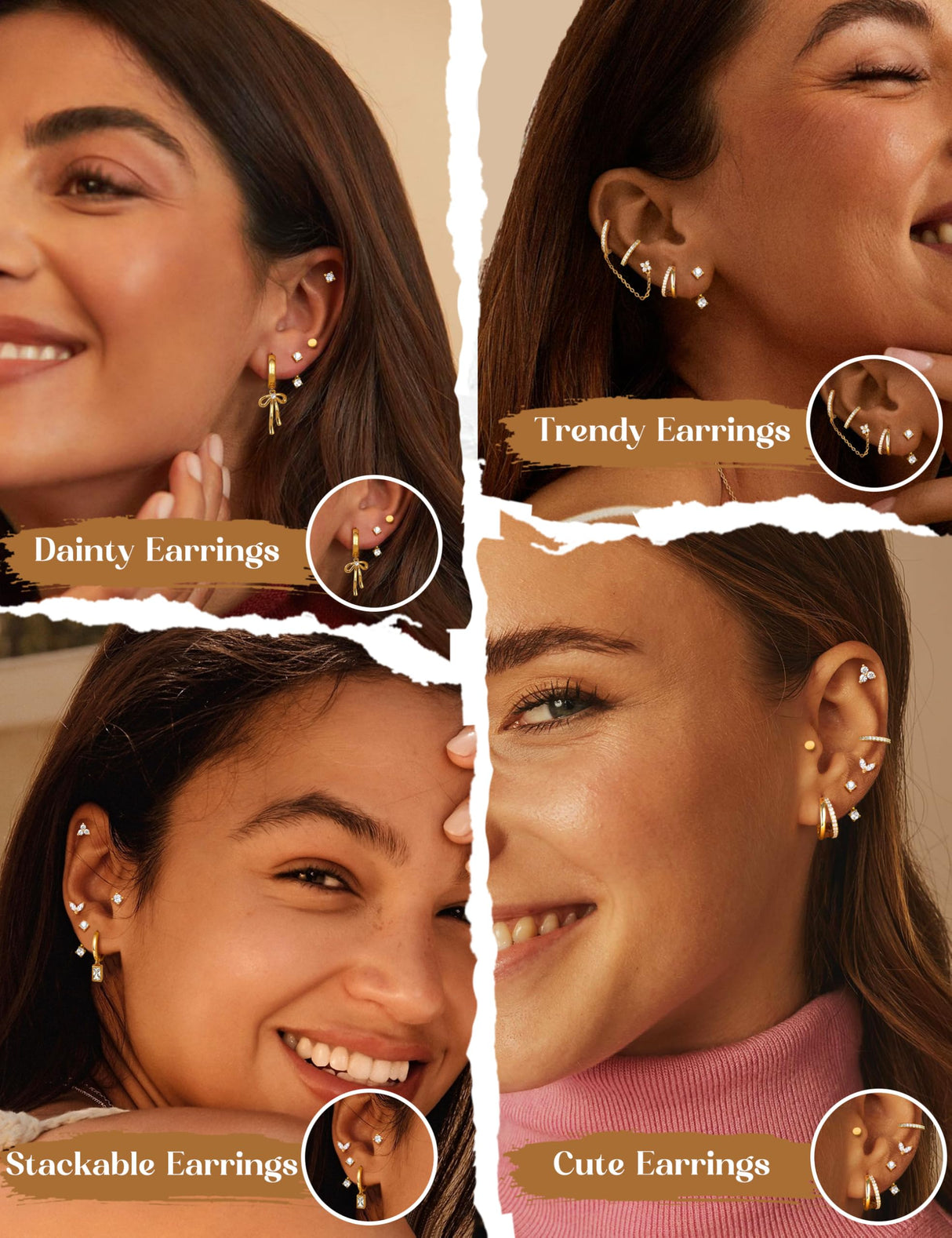 ORAZIO Small Hoop Stud Earrings Stacks for Women Gold Plated Huggie Hoops