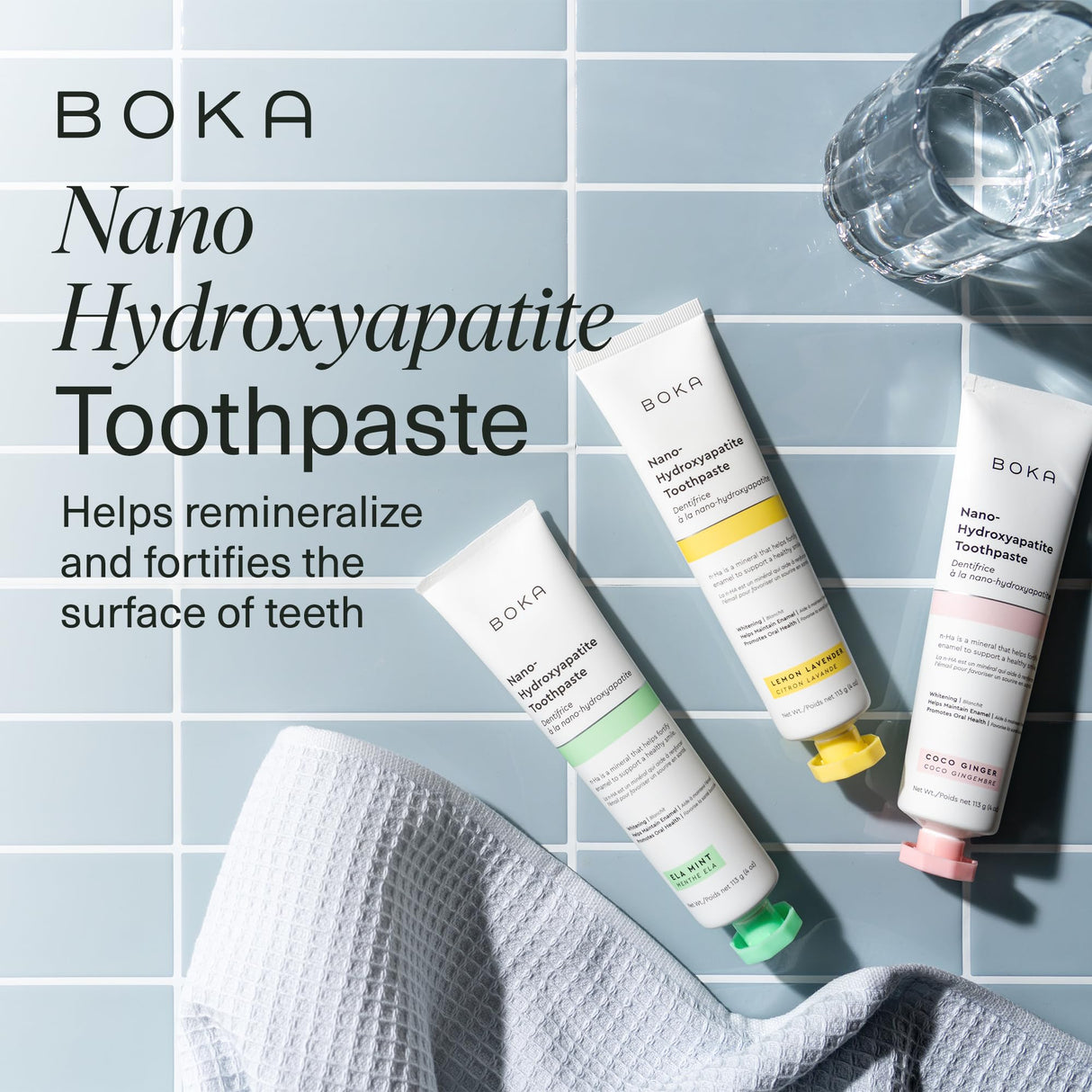 Boka Fluoride Free Toothpaste Nano Hydroxyapatite, Helps Remineralize, Appropriate for Sensitive Teeth, Whitening - for Adult, Kids Oral Care - Refresh Mint Flavor, 4 Fl Oz 3Pk