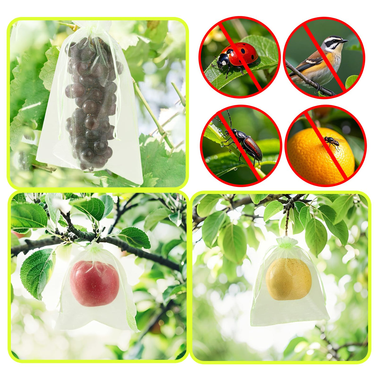 SmileLucky 100PCS Fruit Protection Bags with Drawstring, 8x12 Inch Green Organza Produce Bags for Fruit Trees, Mesh Netting for Garden Protection