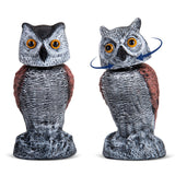 Arrigo Fake Owl Decoys to Scare Birds Away – 2pc Wind-Driven Rotating Head – Plastic Owl Statue Scarecrows – Realistic Deterrent for Critters & Squirrels - Garden, Patio, Boats, and Yard Decor