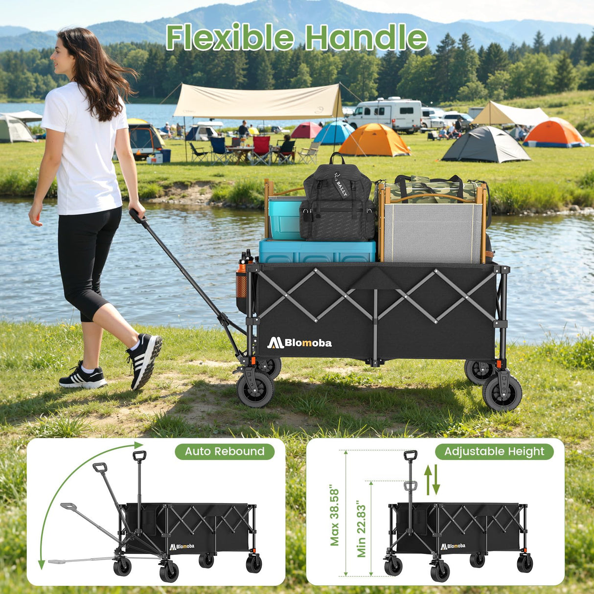Blomoba Collapsible Wagon Cart, Folding Cart with 330LBS Capacity, Black