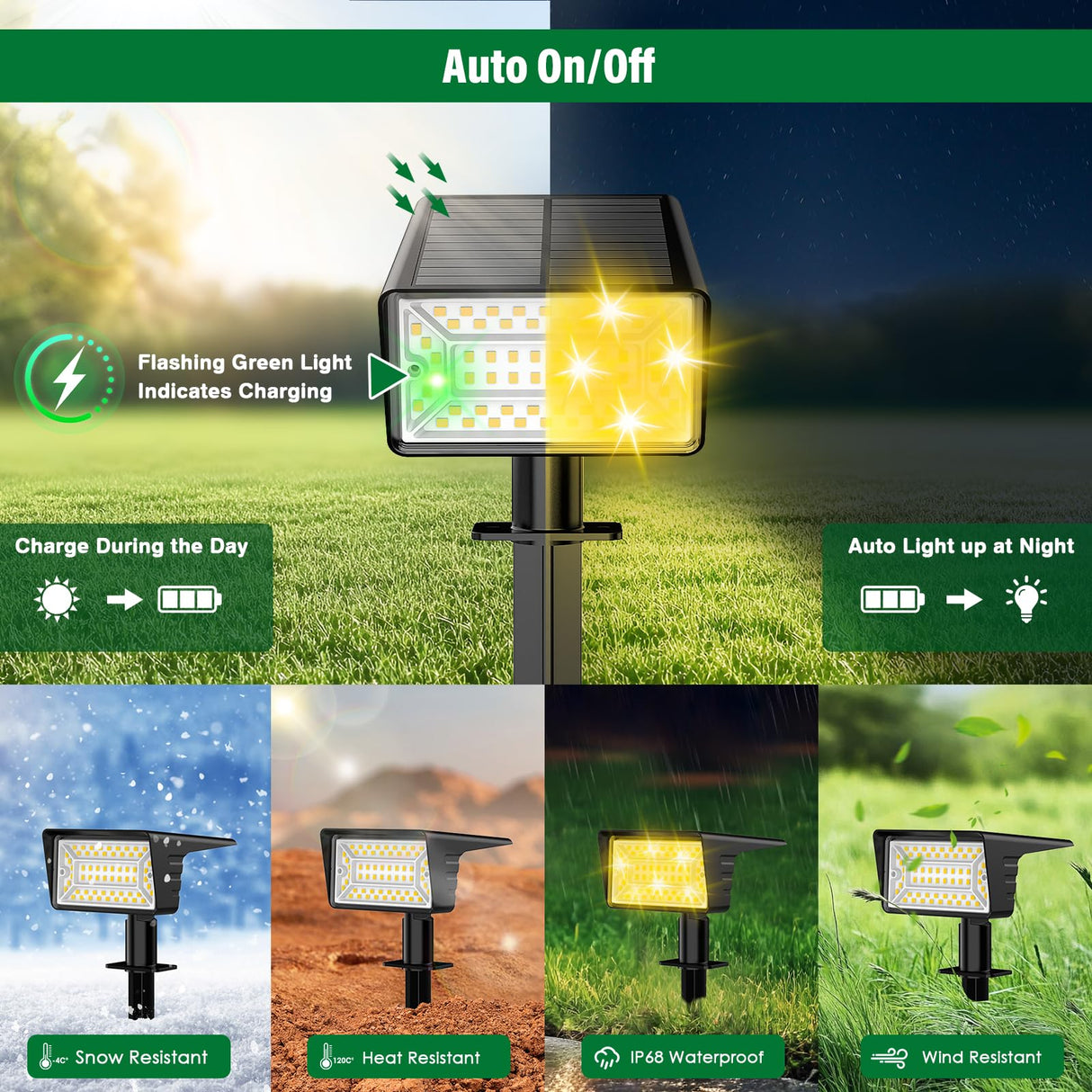 LAMKEEP Solar Spot Lights Outdoor with 60 LED & Auto On/Off, 2 Pack Solar Lights Outdoor Waterproof IP68 with 3 Lighting Modes, 2-in-1 Solars Landscape Light for Outside, Garden, Yard(Warm White)