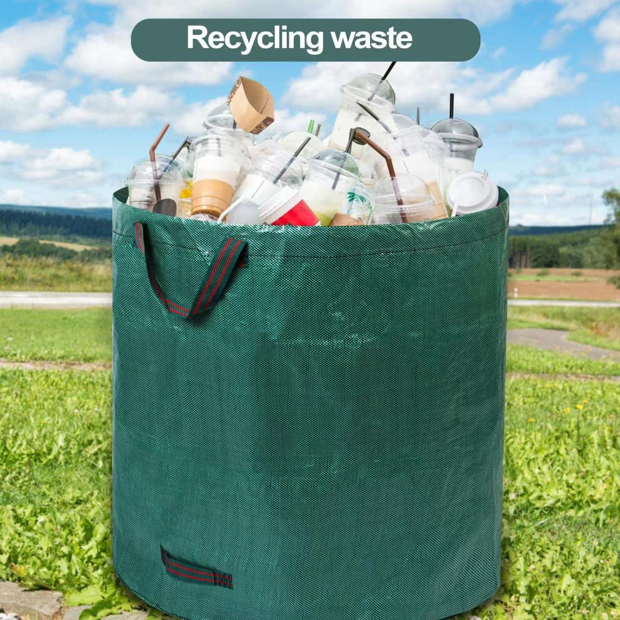 Pilntons 3 Pack 137 Gallons Reusable Yard Waste Bags with Double Bottom Extra Large Leaf Lawn Bags Reusable Heavy Duty With 4 Handles Garden waste Bags Containers for Debris Grass Clipping