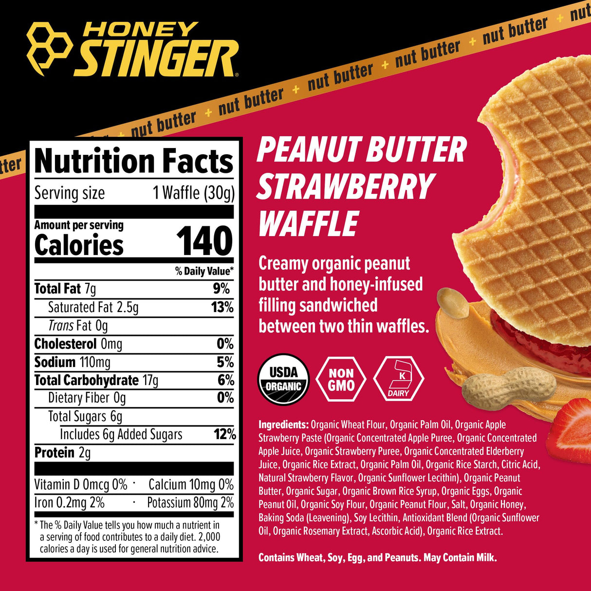 Honey Stinger Organic Peanut Butter Strawberry Waffle, Energy Stroopwafel for Exercise, Endurance and Performance, Sports Nutrition for Home & Gym, Pre & During Workout, 16.96 Ounces (Pack of 16)