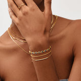 MEVECCO Bracelet for Women Gold Evil Eye Link Round Shell Dianmond-cut 14K Gold Plated Dainty Chain Simple Protection Jewelry