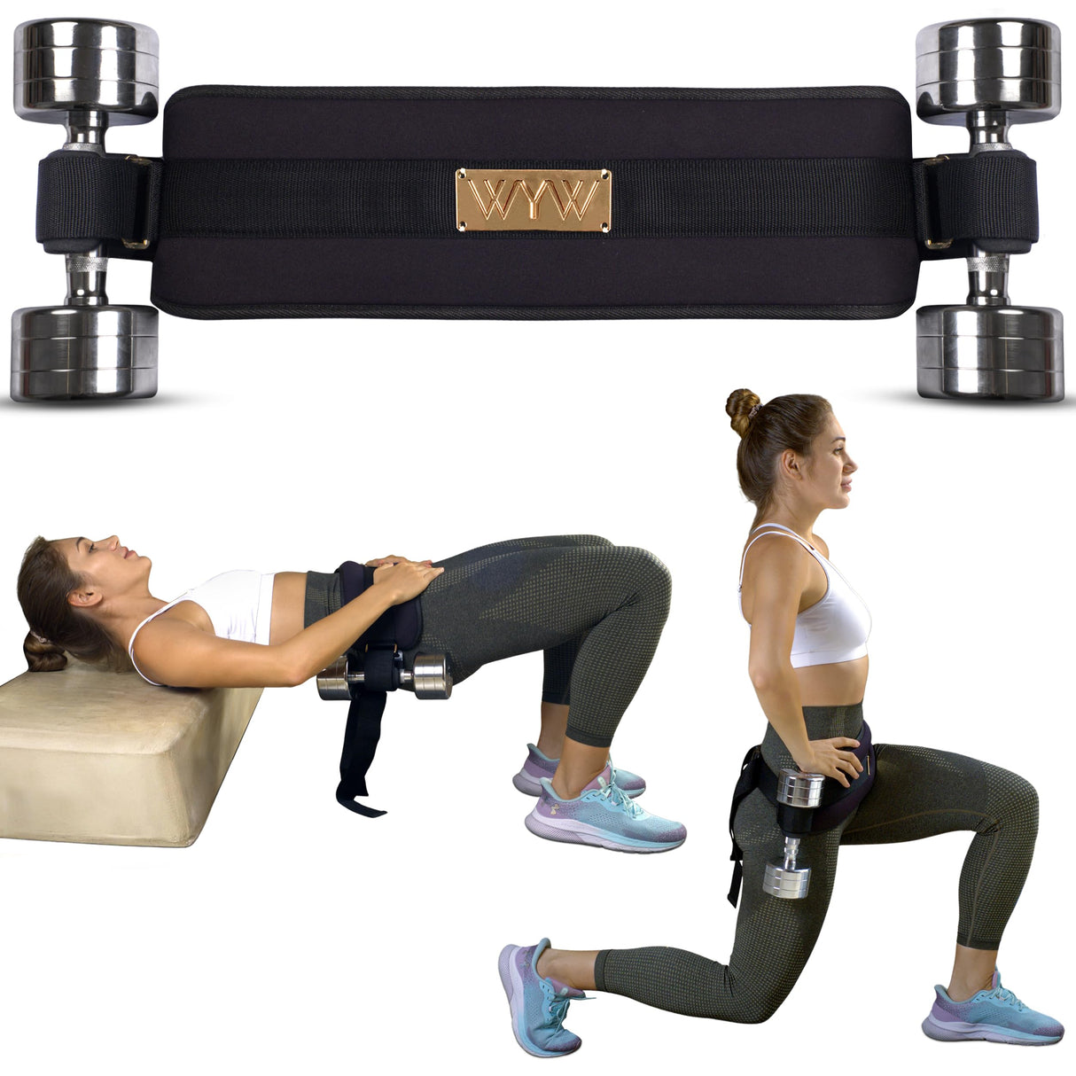 WYW Fitness Hip Thrust Belt for Weights - Dumbbell Belt for Hip Thrust Exercise - Glute Workout Equipment for Women - Weighted Belt for Waist - Booty Builder